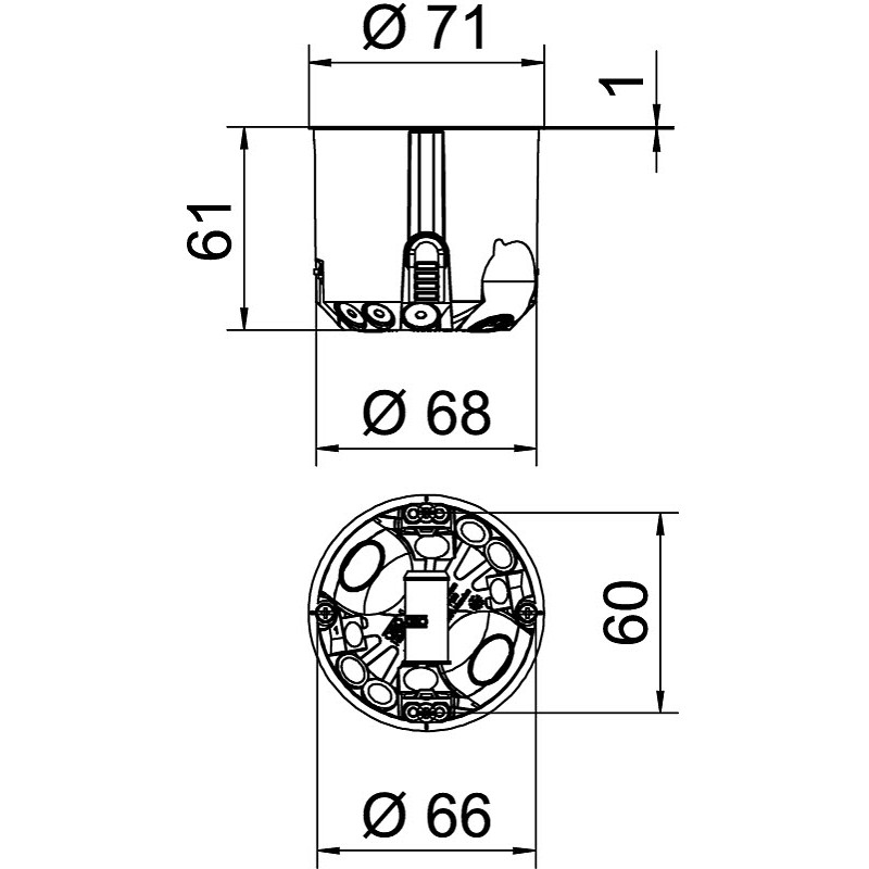HG61-L HW cavity wall accessory socket HG Ø68mm H61mm