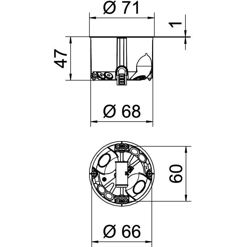 HG47-L HW cavity wall accessory socket HG Ø68mm H47mm