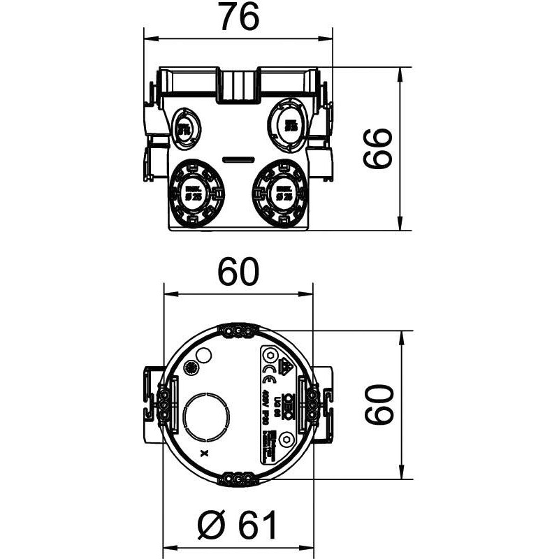 UG 66 Süvistatav seadmetoos SÜGAV Ø60mm H66mm MUST