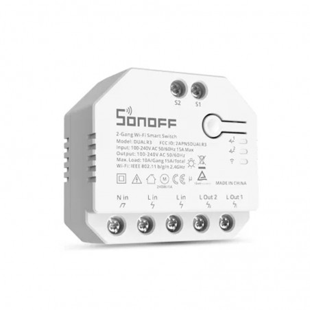 Sonoff Dual R3 WiFi 2 kanaliga relee 15A(10A kanal)