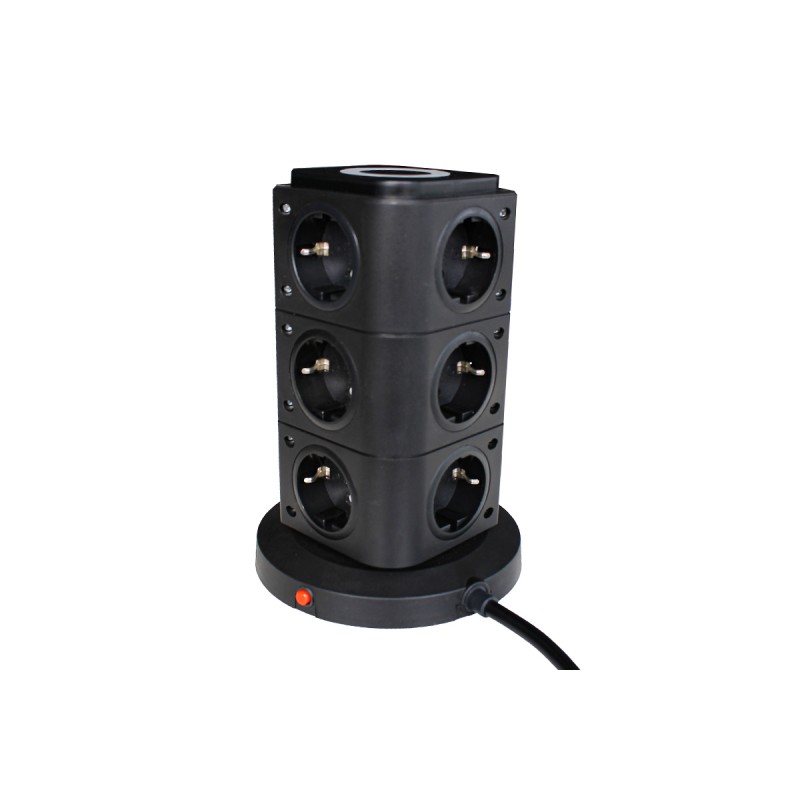 Pikendusjuhe torn lülitiga 3xUSB-A 2,4A + juhtmevaba laadimisega