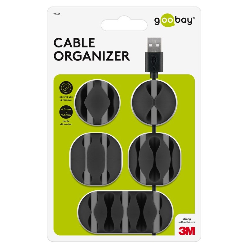 Kaablite organiseerija kahepoolse teibiga komplekt 5tk