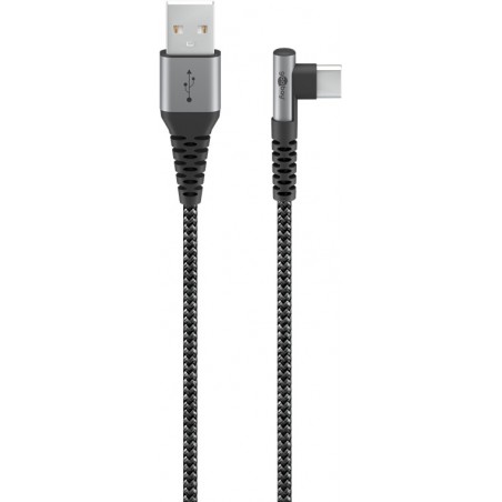 USB A - USB C 90' kaabel must tekstiil