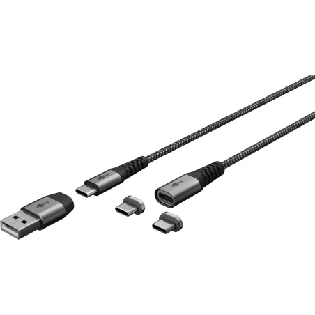 USB-A / USB-C kaabel tekstiil magnet otstega 1m