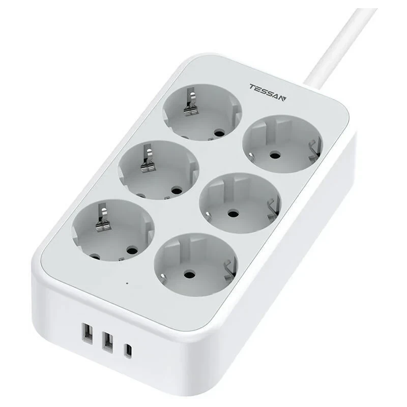 Pikendusjuhe 2m 6 xschuko + 2x USB A + 1x USB C Tessan