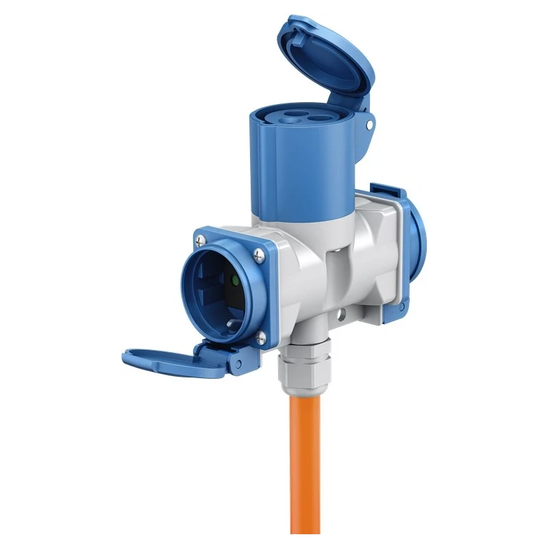 Jätkujuhe CEE pistik 3P 16A - jätkupesa CEE 3P/2x schuko pesa 16A