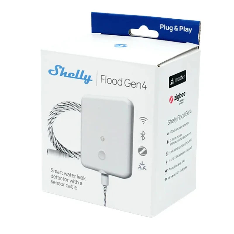 Shelly Flood Gen4 vee lekkeandur WiFi BT Zigbee