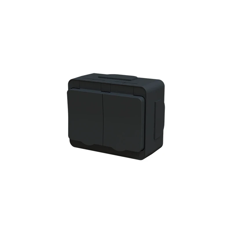 2-ne pistikupesa maandusega pinnale IP44 must