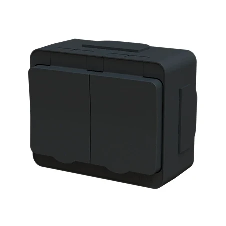 2-ne pistikupesa maandusega pinnale IP44 must