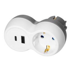 Harupesa 1x schuko + USB A + USB C valge /hall