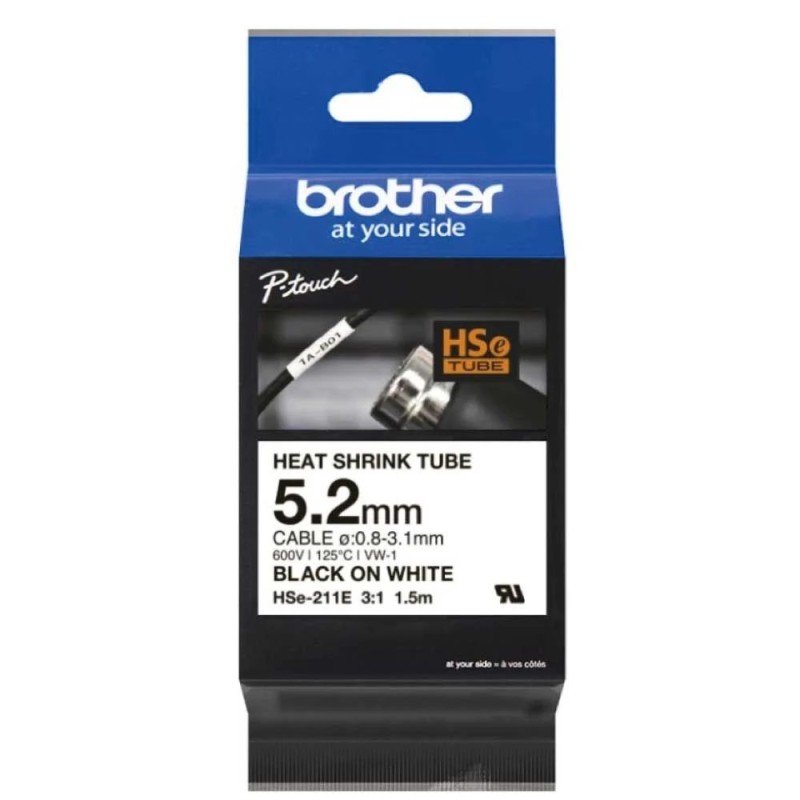 Brother termok. lint HSE-211E valge lint must kiri 5,2mm