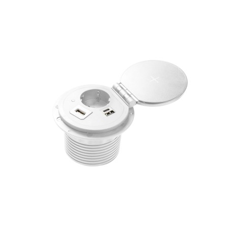 Süvistatav lauapesa VALGE 230V pesa + USB-A + USB-C juhtmevaba laadija