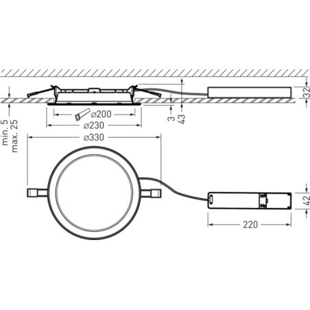 2325 G3 LED Downlight Ø200/230mm 750-2000lm Multicolor IP44/IP20