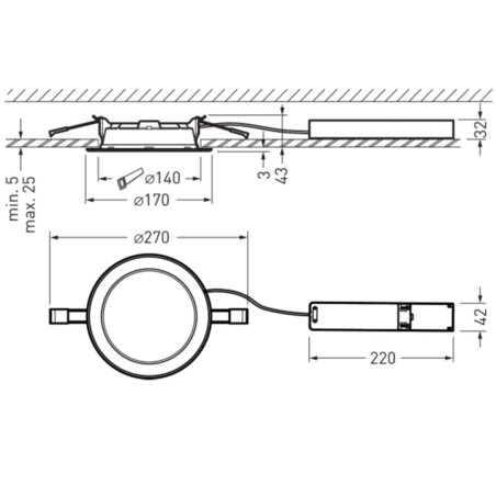 2325 G3 LED Downlight Ø140/170mm 750-2000lm Multicolor IP44/IP20
