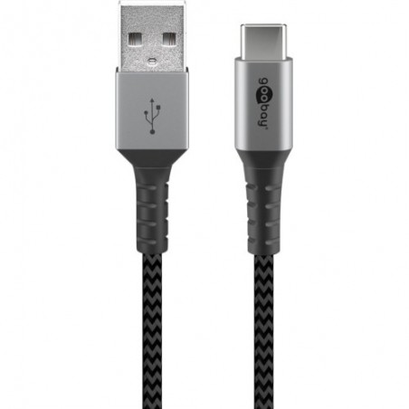 USB-A USB-C kaabel tekstiilkattega