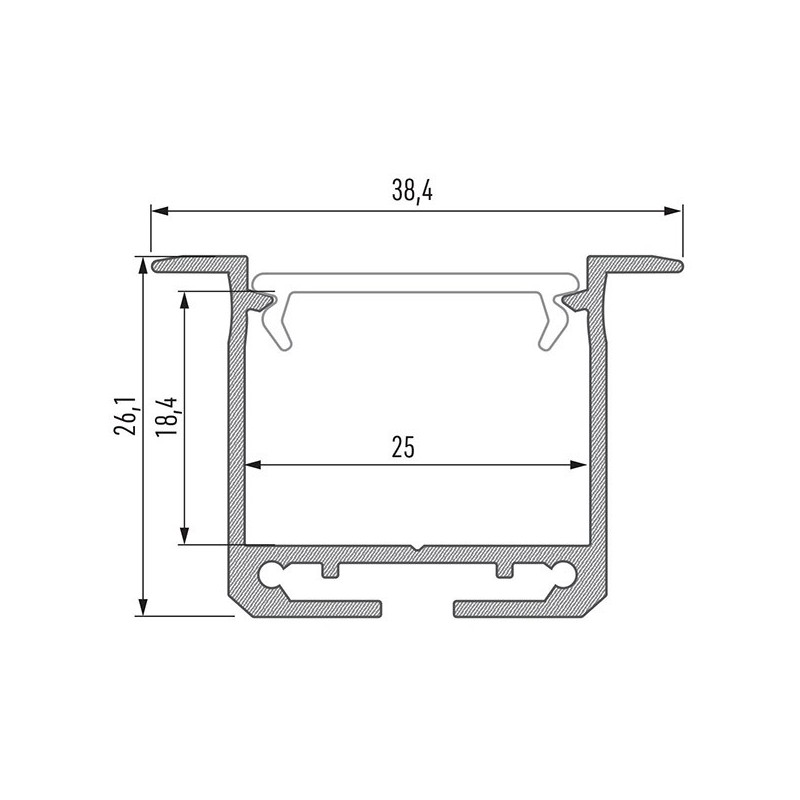 inDILEDA süvistatav led profiil 26x38mm