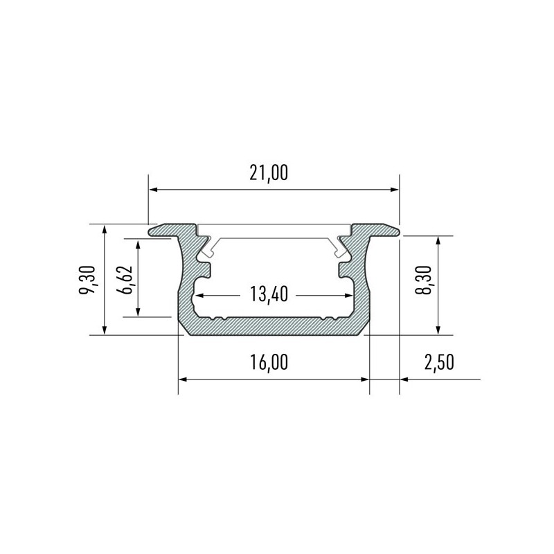 Profile B 21x9,3mm süvis led profiil
