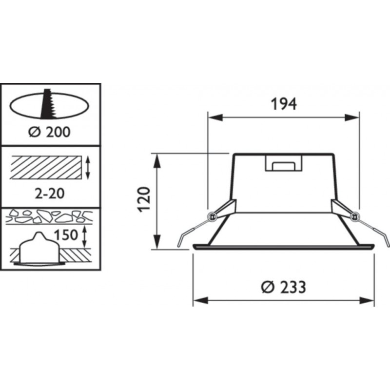 DN060B LED18S Ø200/233mm allvalgusti