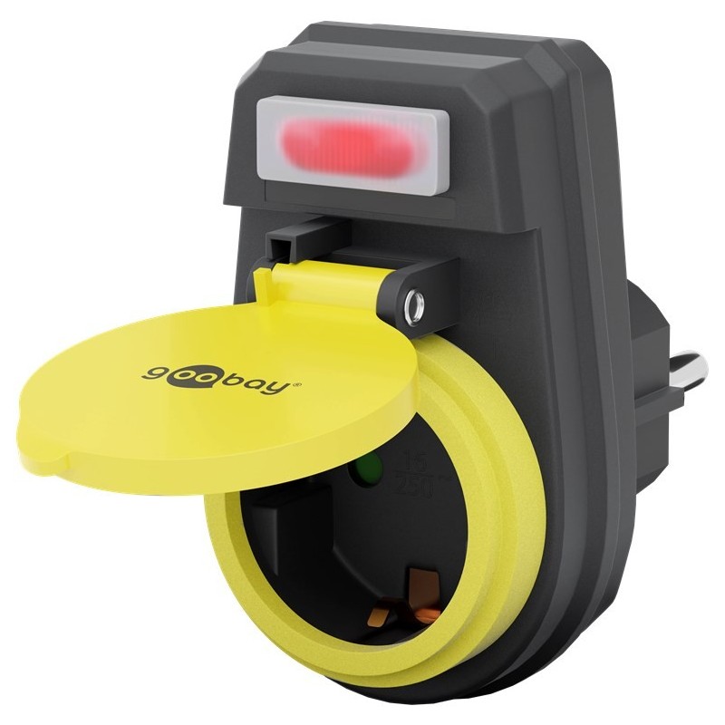 Adapter pistikupessa lülitiga IP44 must